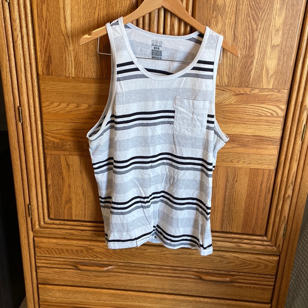 Large White/Black Striped Tank Top